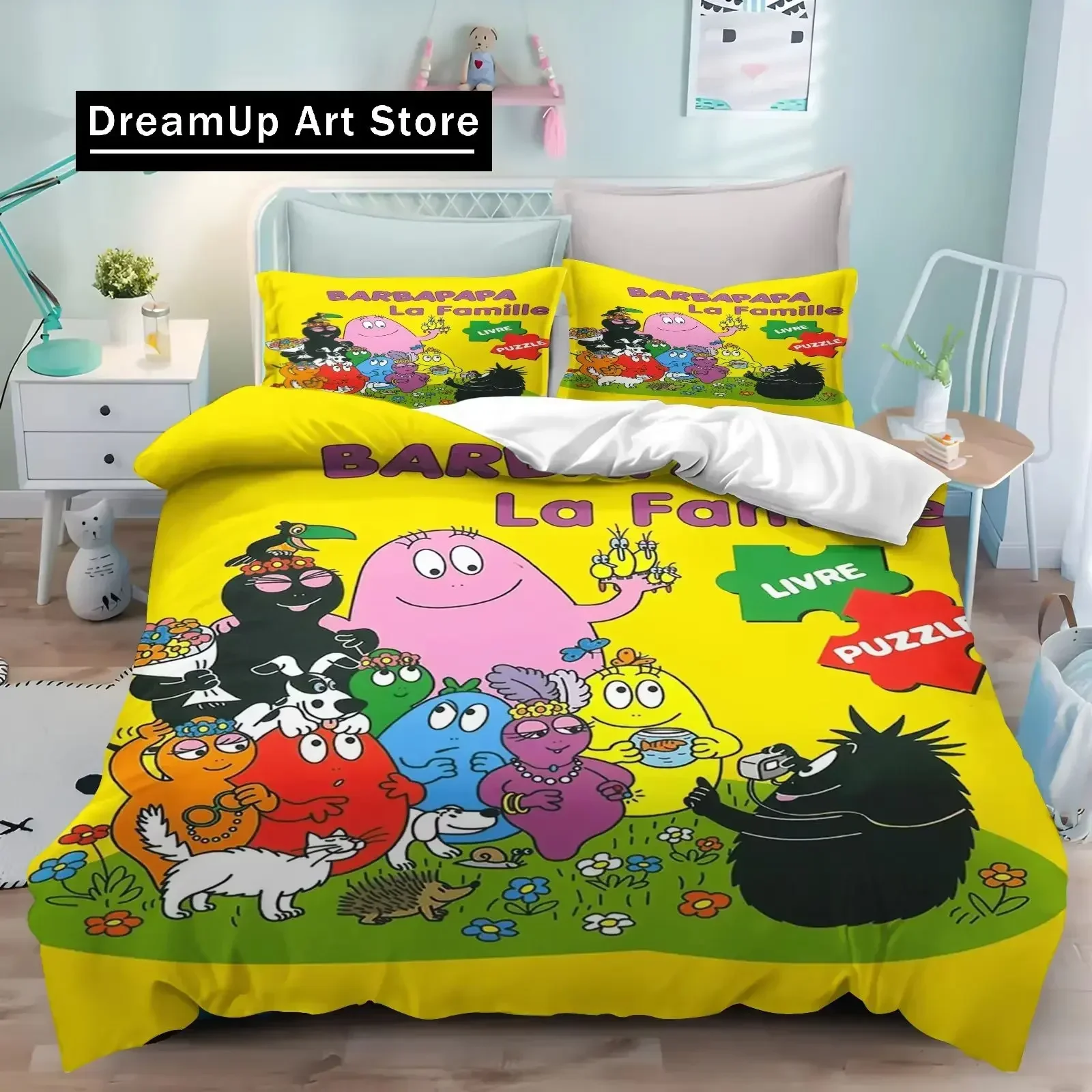 New 3D Print Cartoon L-Les & B-Barbapapa Bedding Set Double Twin King Duvet Cover Comforter Pillowcase Boys Girls Adults Bedroom