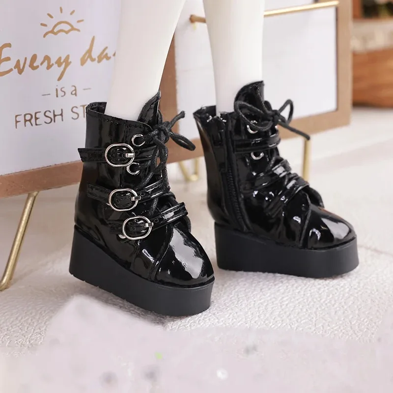 أحذية BJD 1/4 جسم حول إكسسوارات الدمية ذات الجزء العلوي العالي والمنخفضة من الجلد الأسود