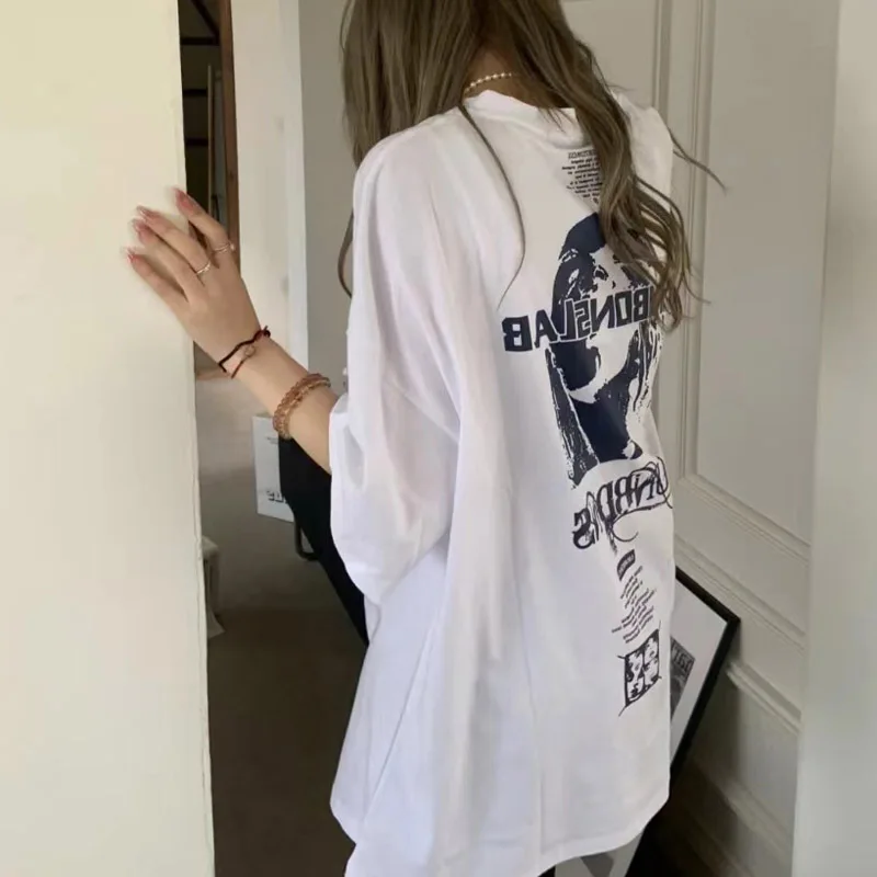 Zomer Nieuw Wit Bedrukt T-Shirt Met Korte Mouwen Dames Koreaanse Versie Ronde Hals Losse Mid Length Top T-Shirt