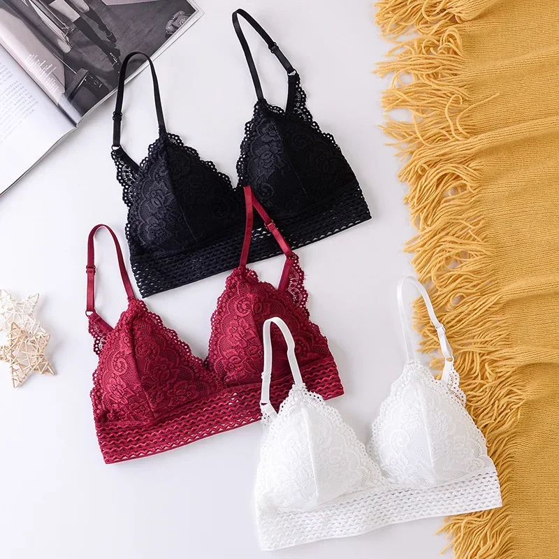 French Lace Bra Sexy Deep V Triangle Cup Seamless Wireless Bra Lingerie Thin Underwear Soft Push Up Bras Women Girls Bralette