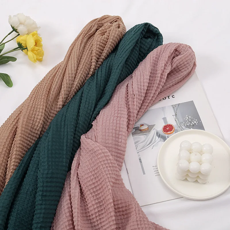 Plain Basic Design Plaid Wrinkle Tassel Viscose Hijab Shawl Lady Solid Wrap Headband Pashmina Stole Turban Muslim Sjaal 180*70Cm