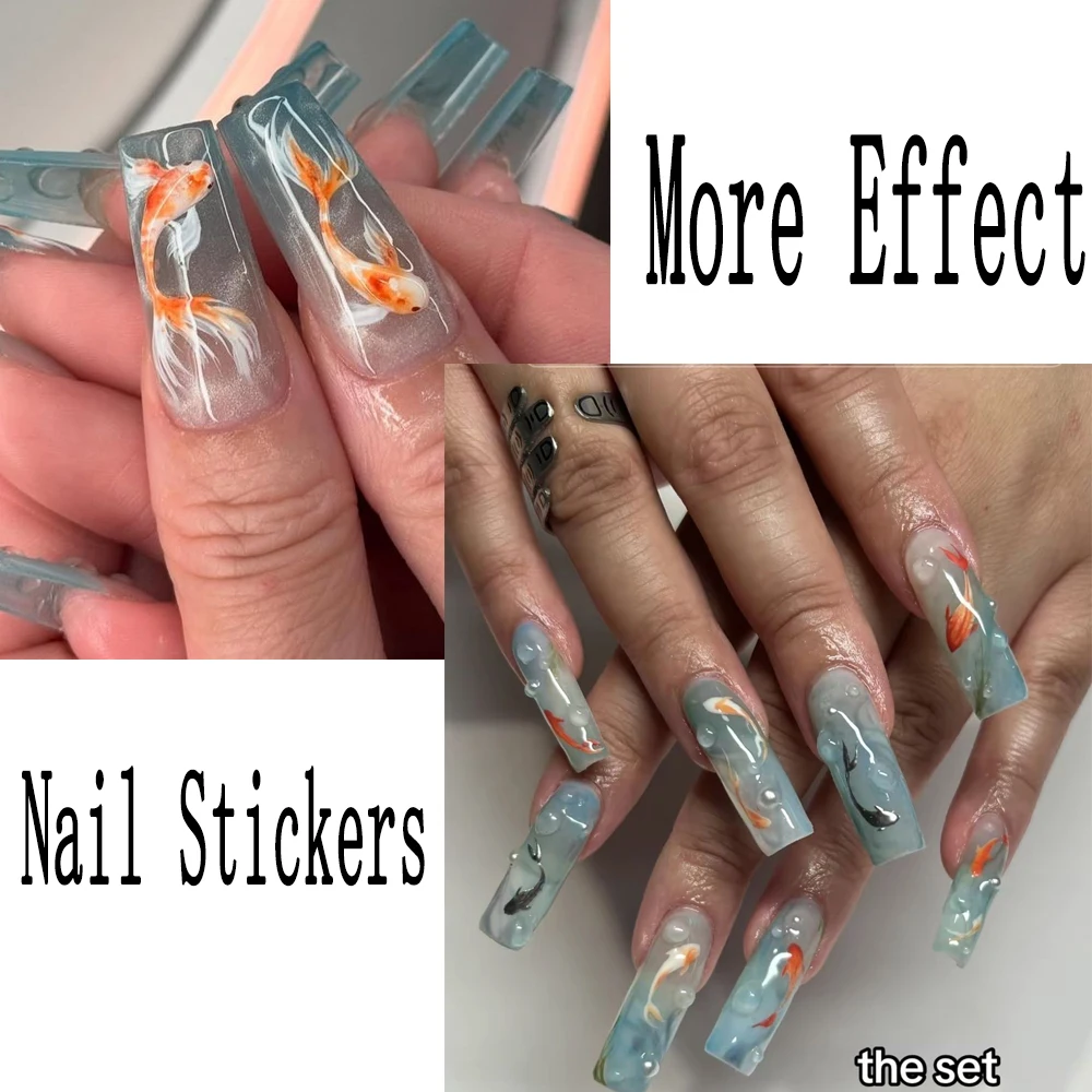 2Pcs 5D Tropical Aquarium Fish Nail Stickers Multi-size Vibrant Color Koi Fish Self Adhesive Nail Decal DIY Summer Nail Sliders