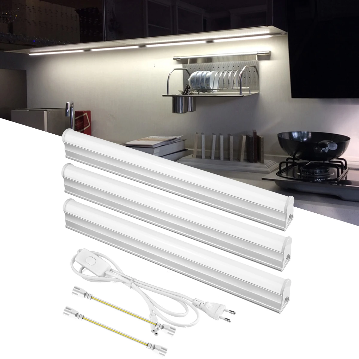 29cm Series Connection T5 LED Tube Lamp For Kitchen Warehouse Garage Cellar Light Lighting Push Button Switch 220V EU Power Plug