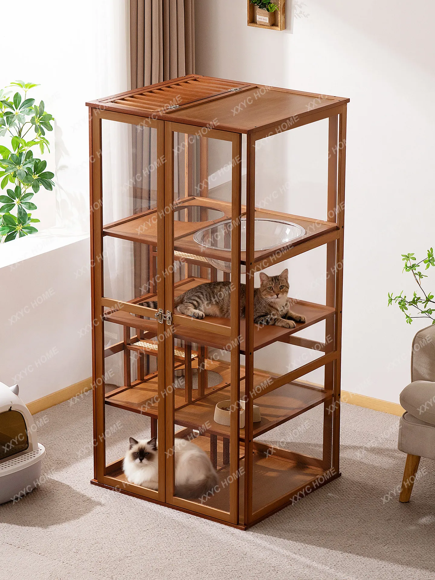 Household indoor balcony cat cabinet cat climbing frame integrated large free space