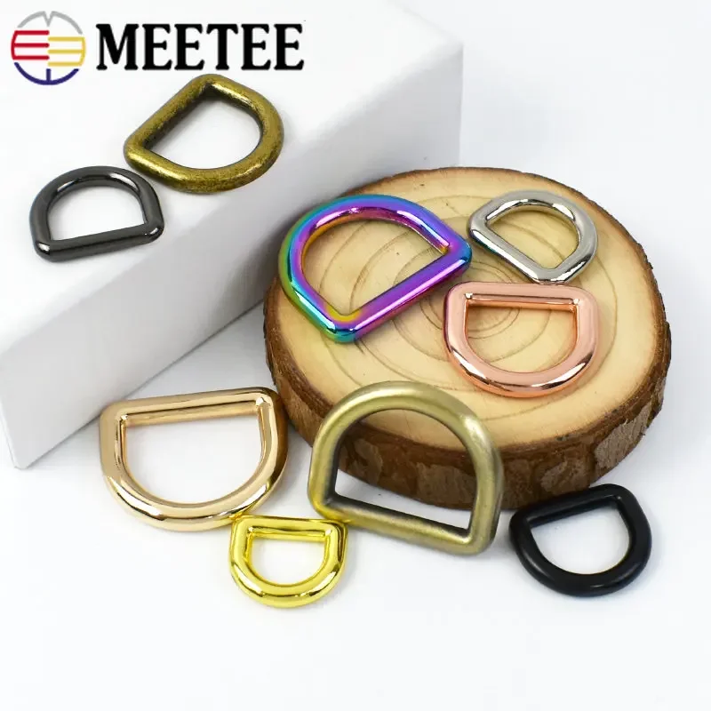 Meetee 10Pcs 10-38mm Metal Buckles For Bag Strap D Ring Clasp Belt Buckle Dog Collar Webbing Hook DIY Sewing Accessories G7-3