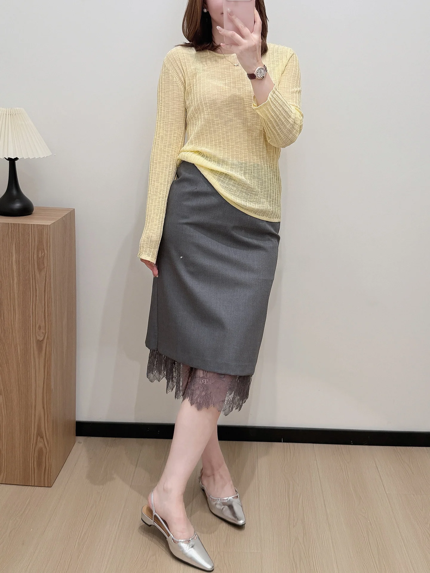 

Весенне-летняя юбка с кружевными вставками, приталенная, с высокой талией, прямого кроя, элегантная, модная женская полуюбка