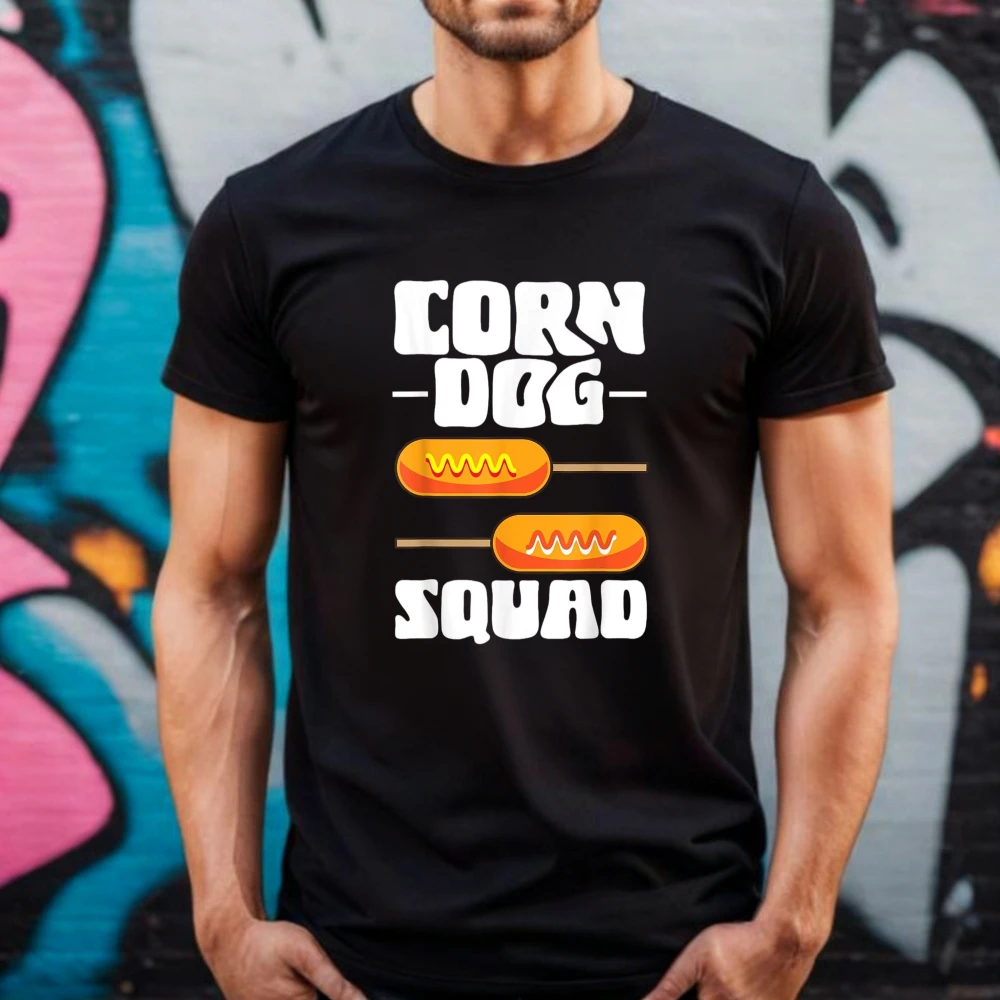 Bold Block Corndog Squad Vertical Graphic Unisex Tee Trendy Street Fair Food Urban Tops Corn Dog Men Cotton Tshirt