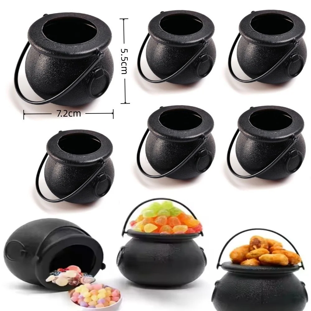 12 stuks zwarte ketel met handvat, magische heks ketel waterkokers Halloween pot snoepkom houder voor Halloween & St. Patrick's Day