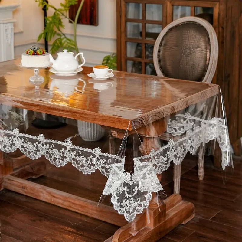 EIFLOY-Lace Waterproof Tablecloth PVC, Rectangular, Round, Transparent, Dining Coffee Table Cover, Party Decor, Outdoor