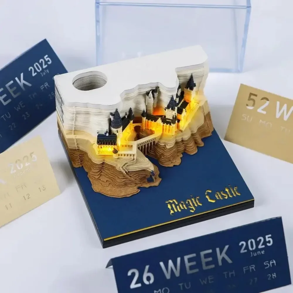 باطني ثلاثية الأبعاد أجندة مكتبية /رزنامة مكتبية المنبثقة القلعة مخطط شهري 2025 منظم سنوي لزجة ملاحظة للقيام قائمة مكتب ديكور المنزل الحلي #3