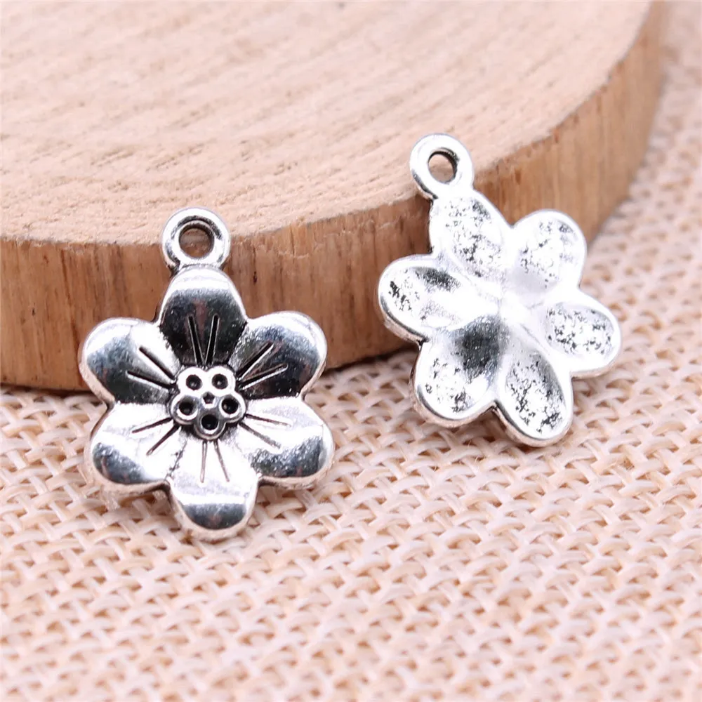 Couple Pendants Flowers Charms Jewellery Making Supplies 18x13mm 20pcs