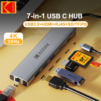 Kodak 7 In 1 USB C Hub Type C To 4K HD Adapter with SD/TF RJ45 Card Reader PD Fast Charge for MacBook Notebook Laptop Computer