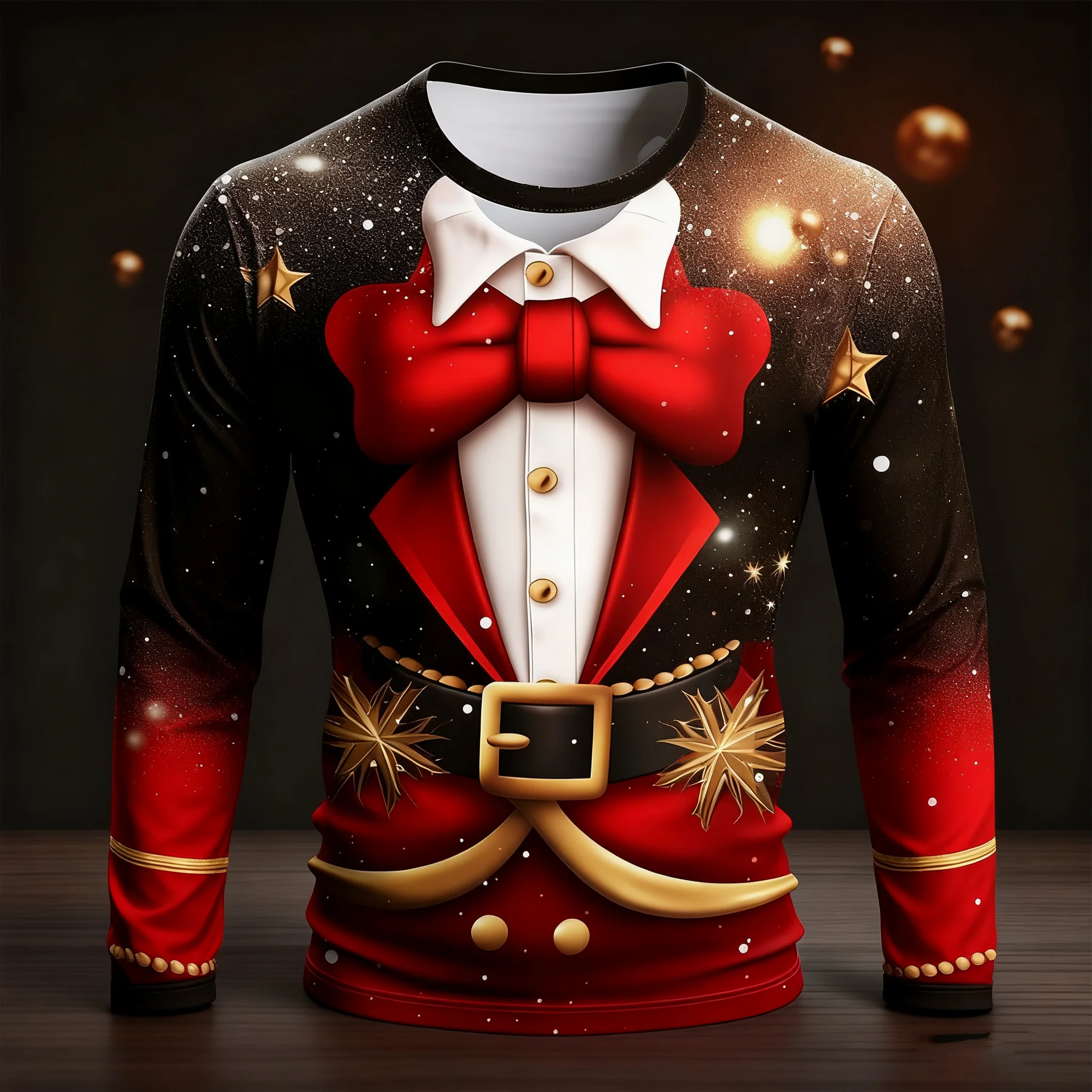 Christmas Fake suit Pattern 3D printed men's long sleeves T-shirt Happy New Year oversized T-shirt gift Cosplay Men clothing
