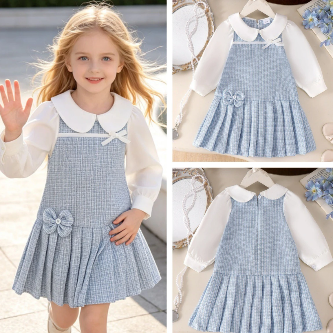 Girls Dress 2026 Autumn and Winter New Children's Clothes Girls Baby Temperament Lovely Doll Collar Plaid Long Sleeve Dress