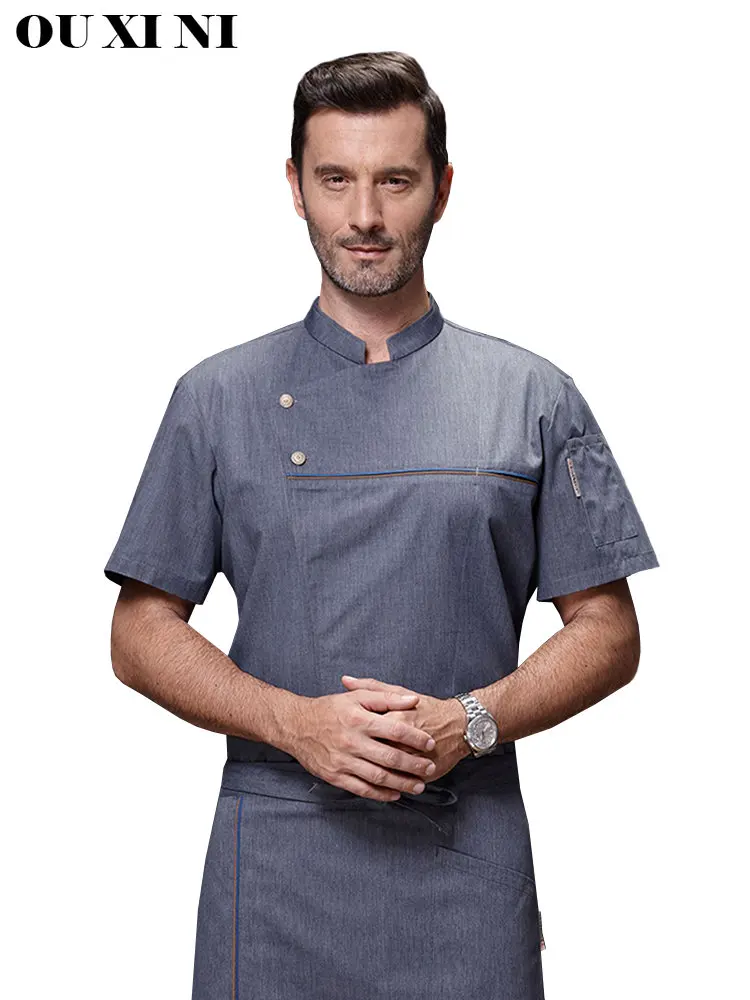 Uniforme de Chef de alta calidad para hombre, ropa de trabajo de manga corta para restaurante, Hotel, cocina, cafetería, camisa de cocinero, transpirable, Overalles