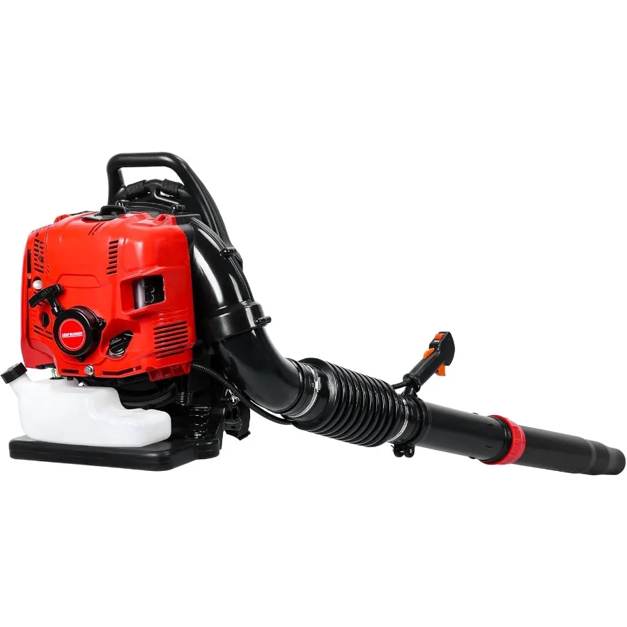 4-Takt-Hochleistungs-Gas-Rucksack-Laubbläser mit 5 PS – 75,6 CC Motor, 750 CFM Tornado-ähnlicher Luftstrom, einstellbare Geschwindigkeitseinstellungen, Ergo