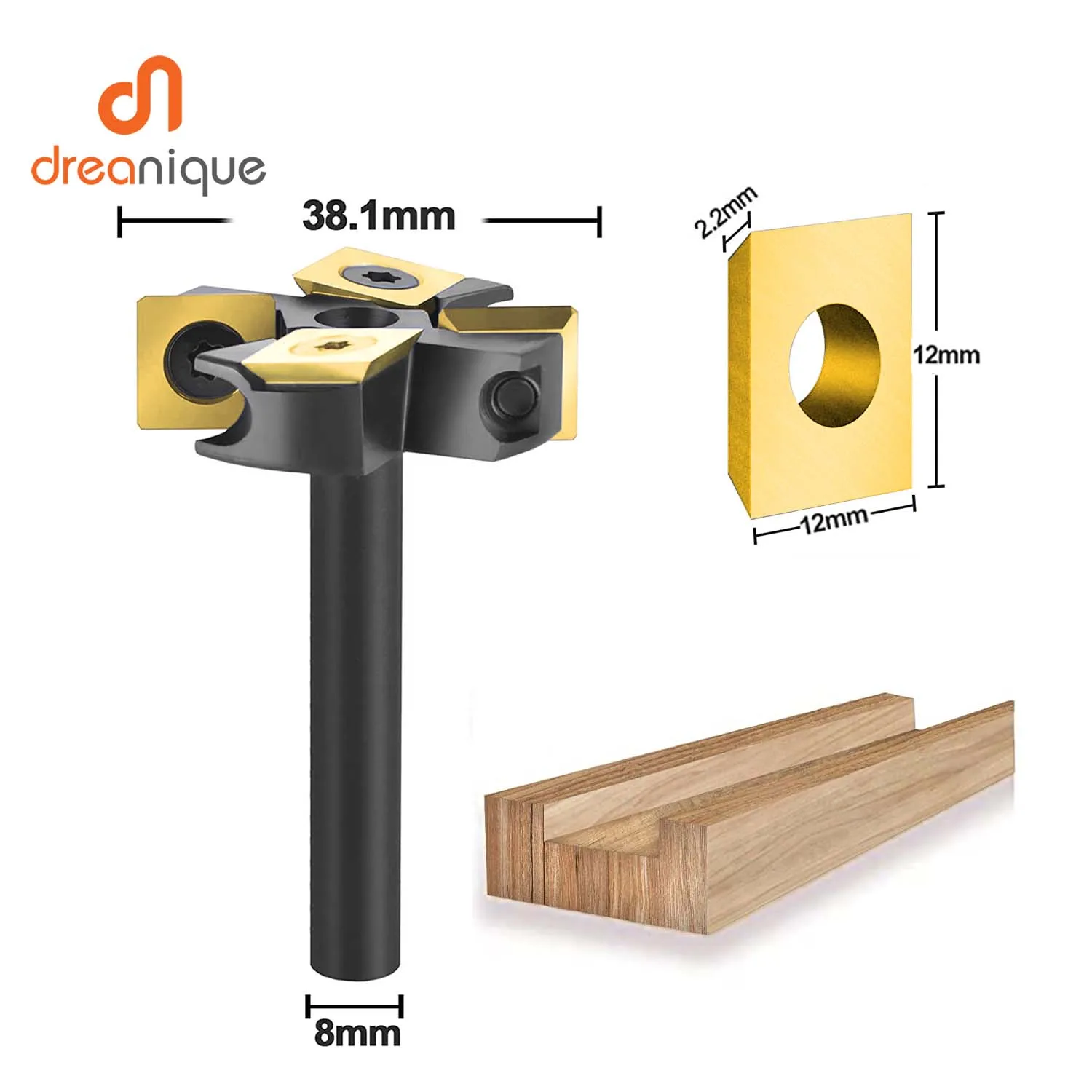 Dreanique 2-Flute Wood Planer Bit 38.1mm 45mm Cutting Spoilboard Surfacing Router Bit Insert Carbide Slab with ATS-coated insert