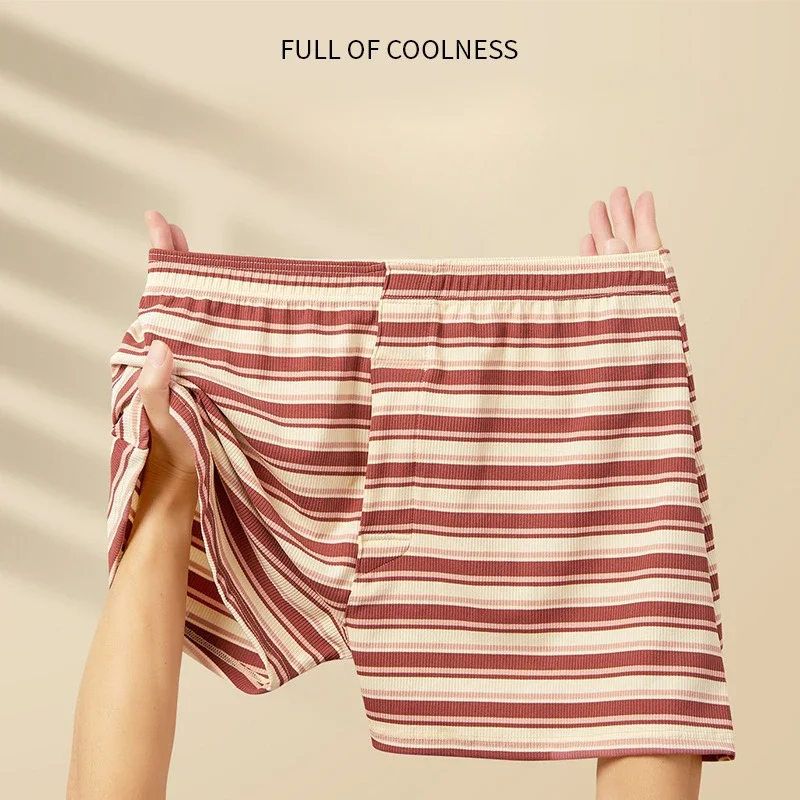 2 Pack Striped Boxers Men Pure Cotton Casual Underpants Breathable Comfortable Sleepwear Male Panties