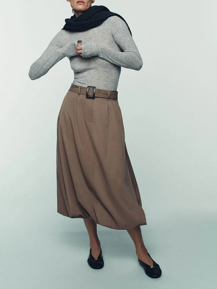 

Spring 2026 High Waist Ball Gown Sle Midi Skirt Women's Faion New Arrival with Belt Ethnic Stage Costume Ladies Premium