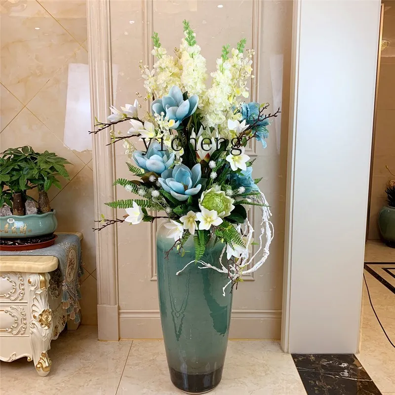 

ZYA керамическая большая ваза с имитацией цветочной композиции, входной светильник, роскошная простая современная ваза для гостиной, орнамент