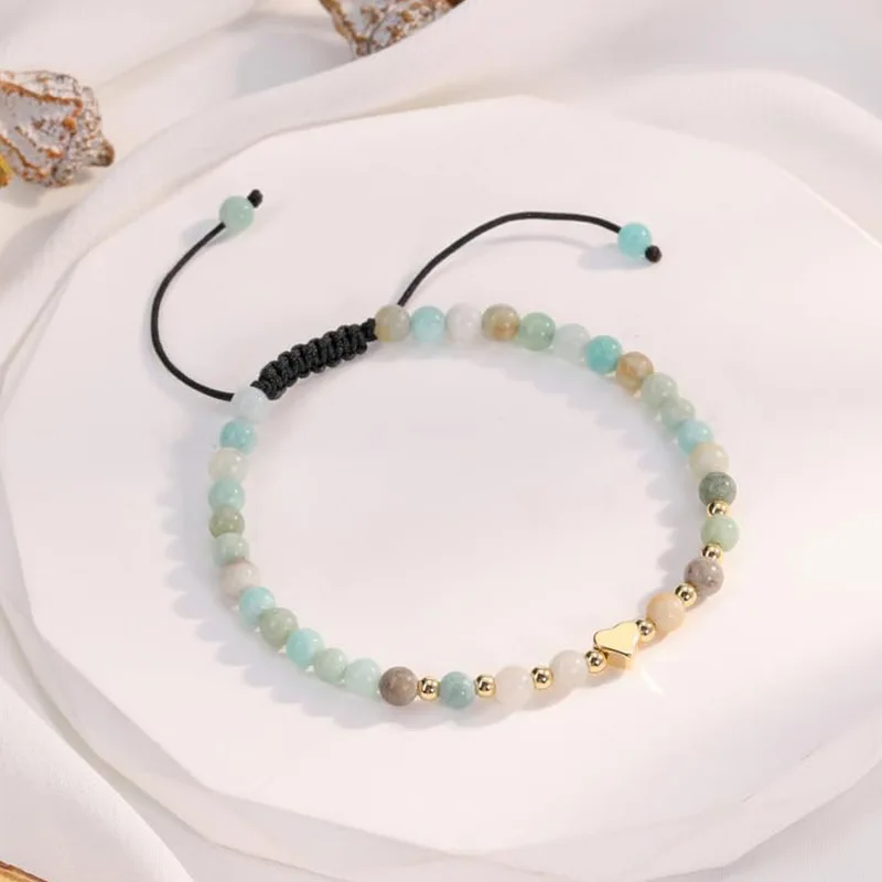 4 مللي متر الحجر الطبيعي حبة سوار شفاء الوردي كريستال القلب سحر الخرزة أساور للنساء اليدوية سوار كوارتز وردي #4