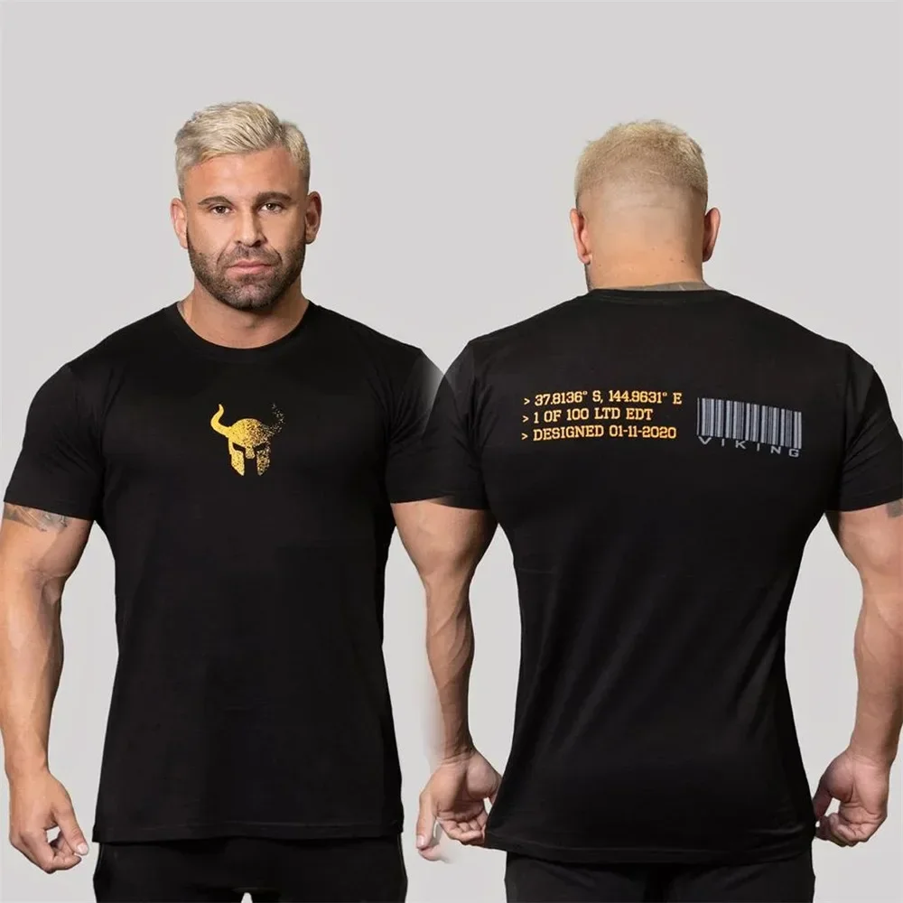 Cotton Casual Print T-shirt Men Short Sleeve Skinny Tee Shirt Male Gym Fitness Tops 2022 Summer Sport Training Crossfit Clothing