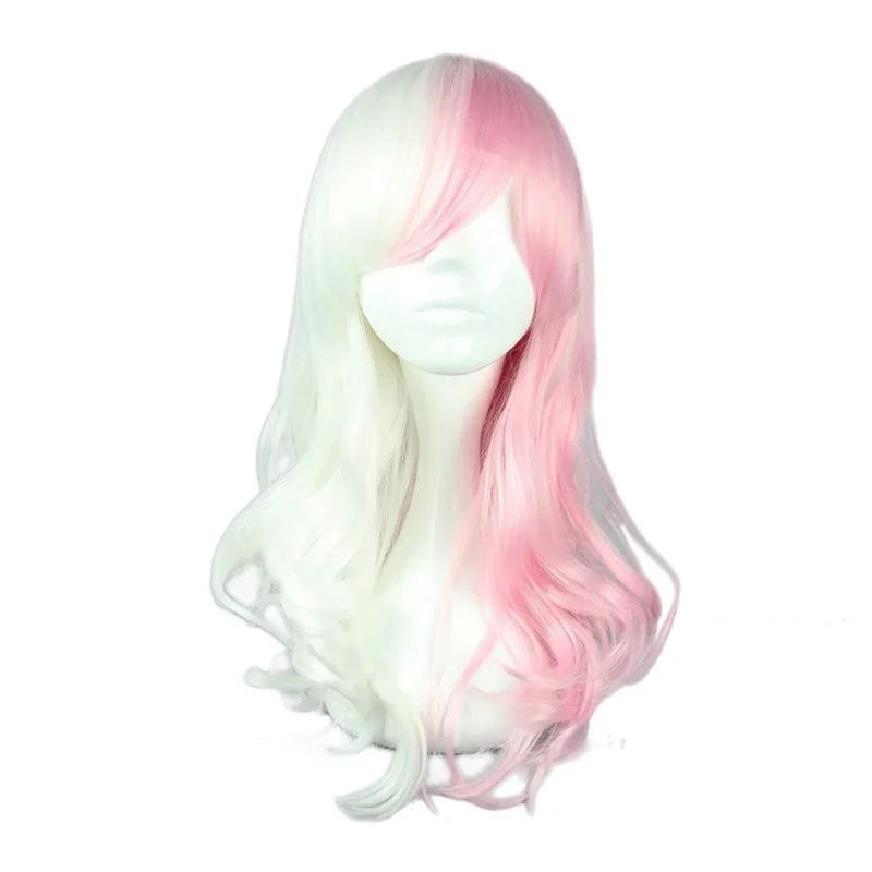 

Danganronpa Monomi Women Long Curly Wig Cosplay Anime Dangan Ronpa White Pink Mix Synthetic Hair Halloween Party Wigs