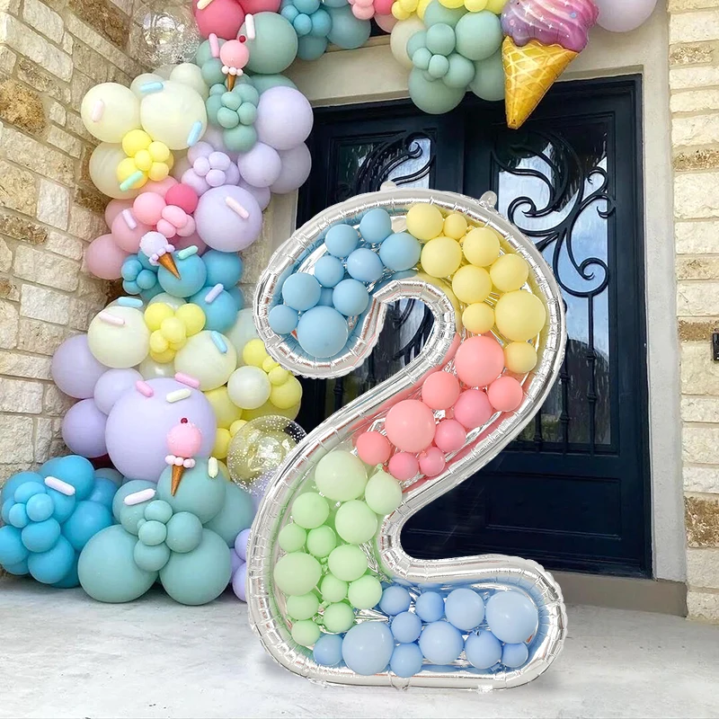 65Inch Giant Foil Number Balloon DIY Filling Frame Kids 1st Birthday Party Decoration Wedding Anniversary Supplies Mosaic box