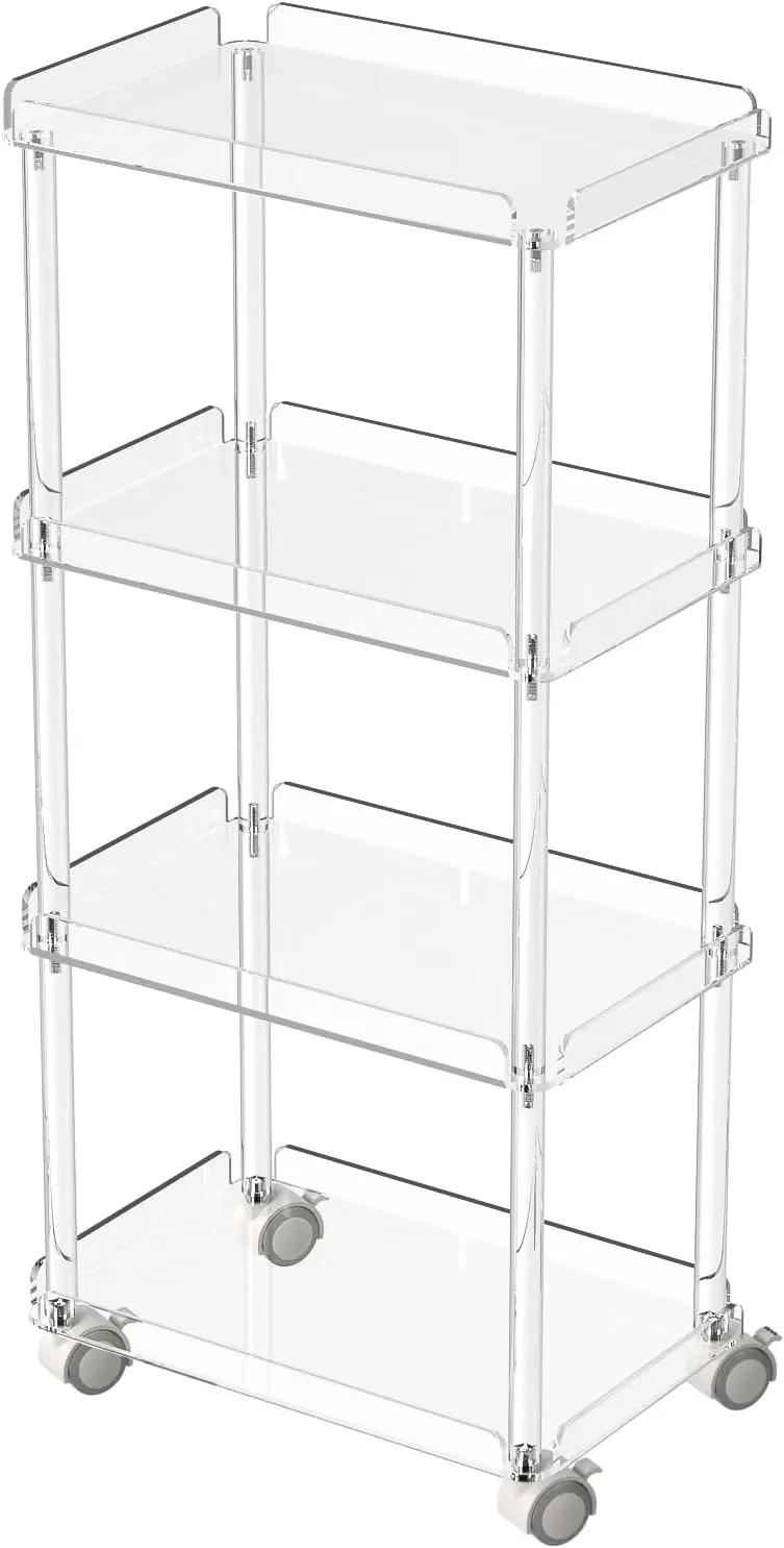 Acrylic Slim Storage Cart - 4 Tiers Narrow Rolling Cart - Utility Cart for Kitchen, Bathroom, Living Room, Laundry - 15.6 '' L