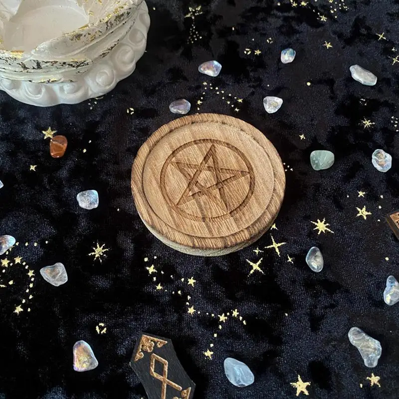 Pentagram Witch Altar Tray Astrology Plate Home Pentagram Wooden Candle Holder Wiccan Tarot Candlestick Plate Altar Supplies