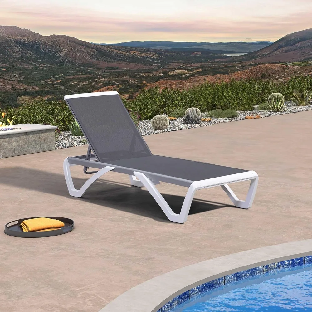 

Patio Chaise Lounge Chair Outside Aluminum Plastic Stackable Tanning Chairs for Pool Sunbathing Beach Deck Outdoor Lounger, Gre