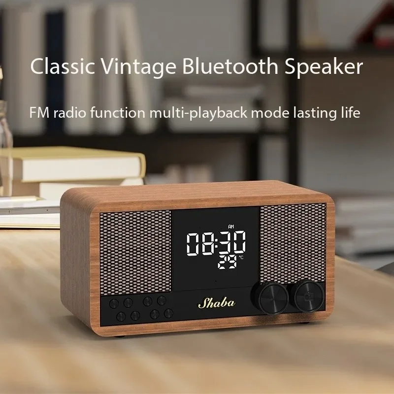 Altavoz Bluetooth Retro Subwoofer de madera cine en casa clásico con Radio FM reloj LED pantalla de temperatura Bluetooth 5,1