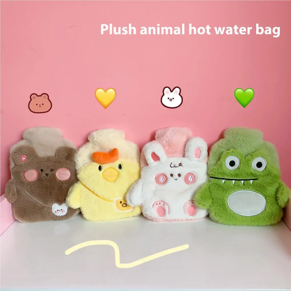 Cute Hot Water Bottle Plush Cover Hand Warmer Warm Bag PVC Pocket