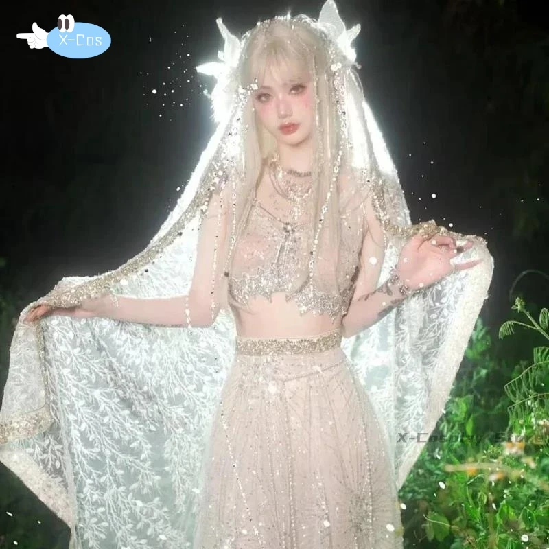 Хэллоуин косплей лесной эльф цветок игровой костюм для женщин одежда белое платье с крыльями аниме сценическое представление шоу одежда