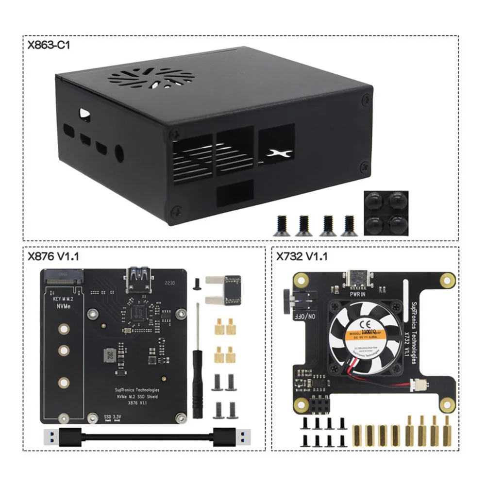 Imagem -02 - Placa de Expansão com Metal Shell Ventilador para Raspberry pi 4b X876 M.2 Nvme Ssd X732 Power X863-c1