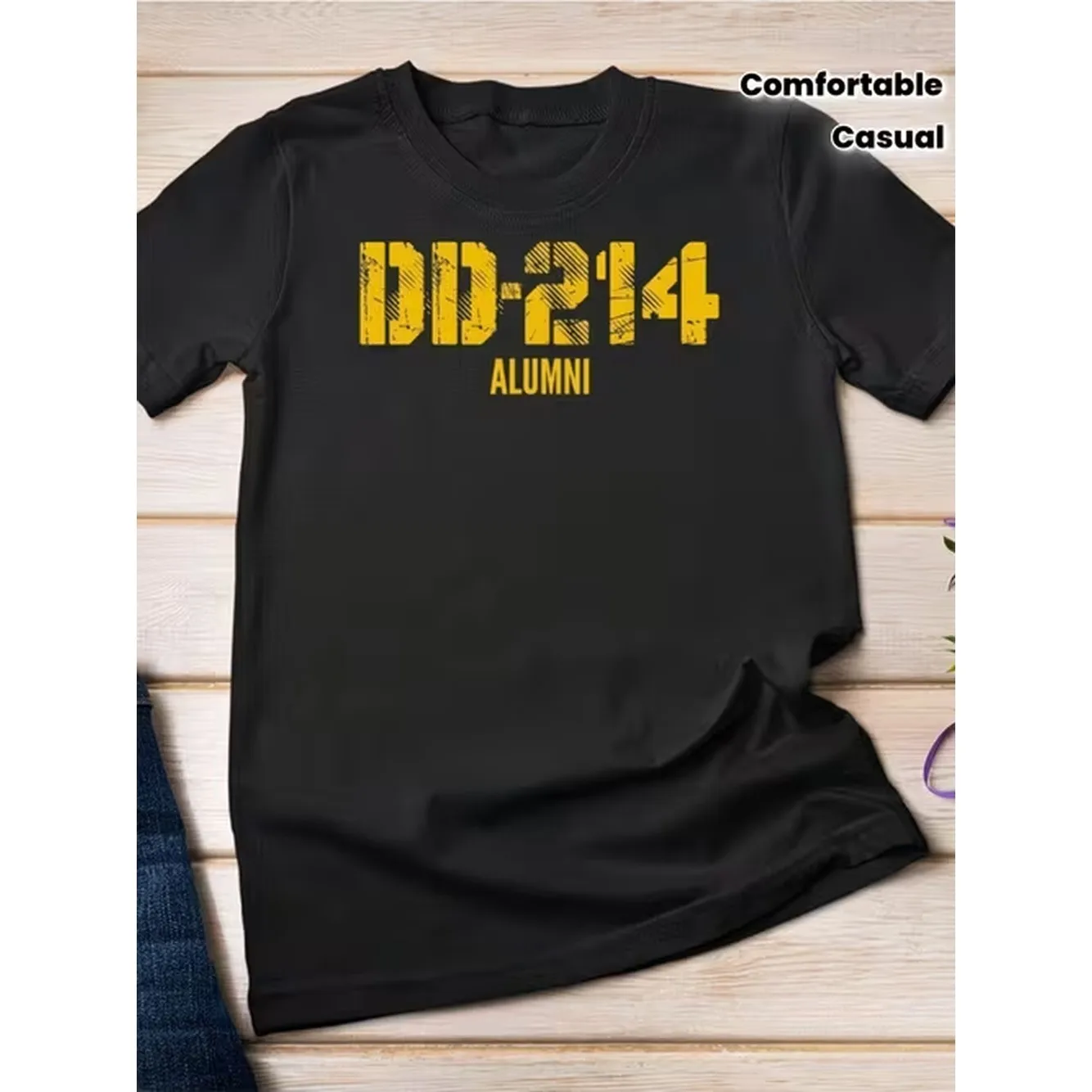 Dd 214 Style T Shirt Black With Yellow Letters Casual And Comfortable Suitable For Festivals And Casual Wear