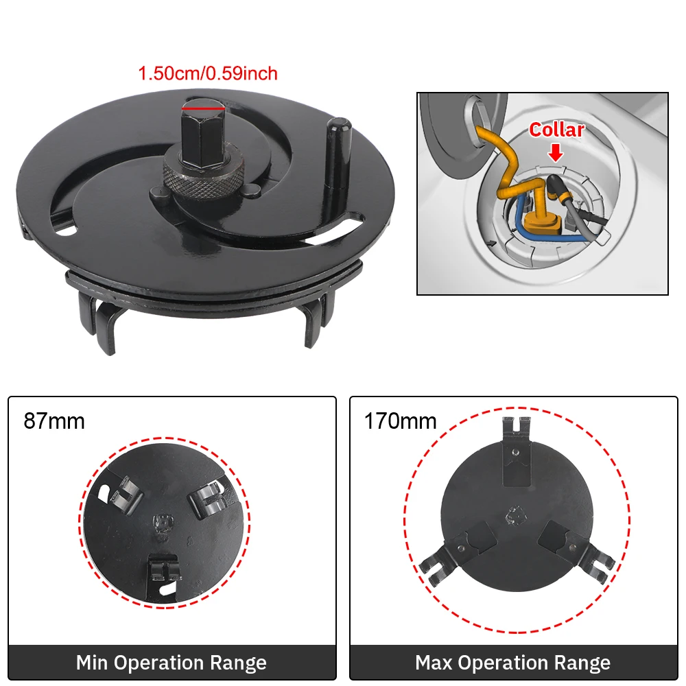 범용 조정 가능한 자동차 연료 탱크 뚜껑 렌치, 오일 커버 펌프 캡 스패너 제거, 3 턱 제거 도구