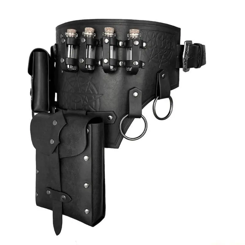 31BF Medieval Vikinges Leather Hook Strap Waist Bag Renaissances Costume Accessories