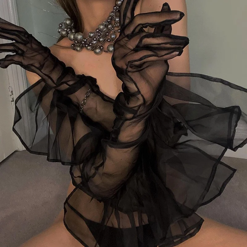 

Новые сетчатые однотонные перчатки с рюшами, перчатки для выступлений, женские перчатки для фотосессии, варежки для косплея