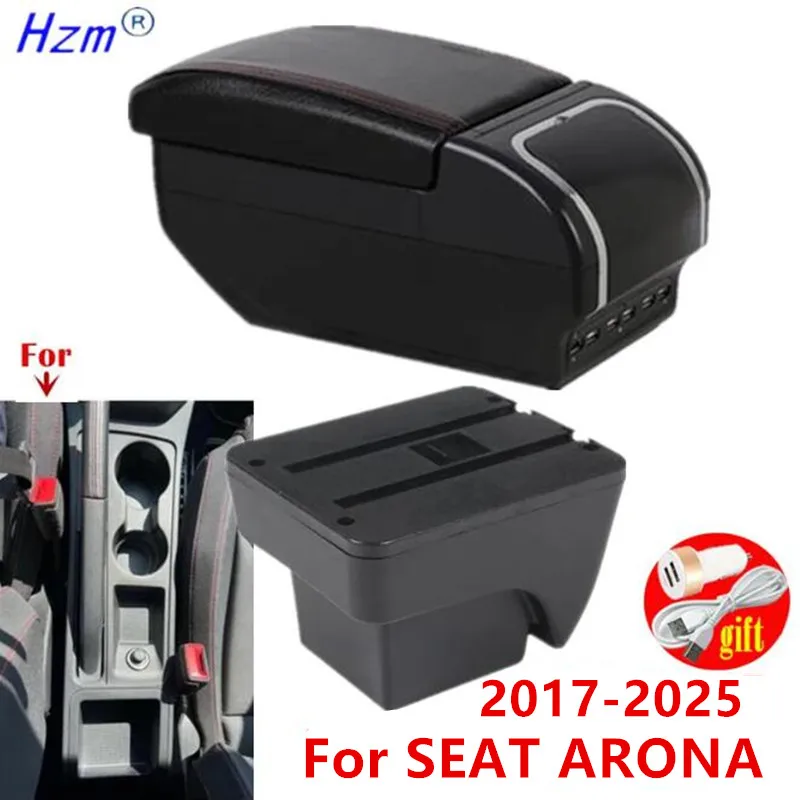 Für SEAT ARONA Auto-Armlehnenmodifikation Multifunktionale Doppelschicht-Aufbewahrungsbox mit USB-Ladefunktion Einfach zu installierendes Autozubehör