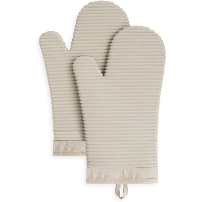 

Ribbed Soft Silicone Oven Mitt Set, 7"x13", Milkshake 2 Count