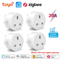 20A Tuya Zigbee Smart Socket UK Plug Power Monitor Timing Function Home Power Outlet Smart Life APP Works with Zigbee Hub Alexa