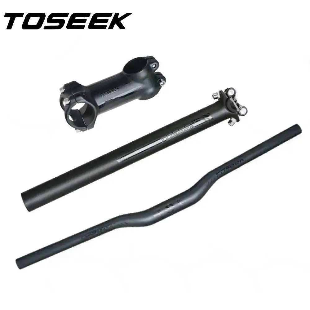 TOSEEK Black Matte Carbon Fibre Bicycle Bars Sets MTB Handlebar Seatpost Stem For Mountain Bike Parts