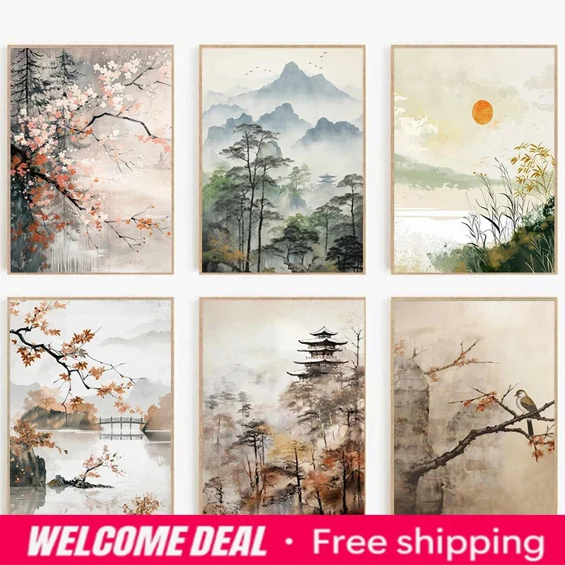 2026  Modern Chinese Minimalist Zen Zen Peaceful Landscape Art Poster Canvas Printing Living Room Bedroom Home Decoration Fra