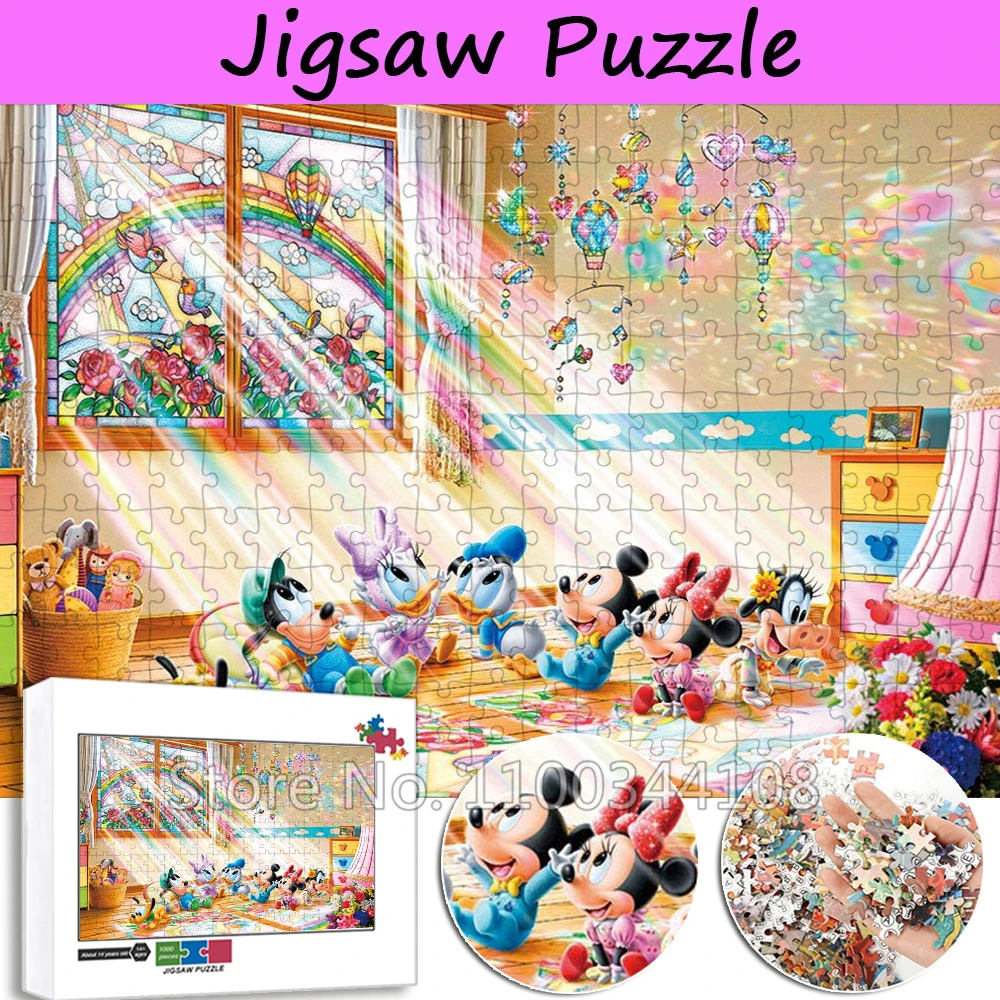 Disney Mickey Mouse Donald Duck Jigsaw Puzzles 300/500/1000 Pieces Cartoon Wooden Puzzle Children's Educational Toys Collections