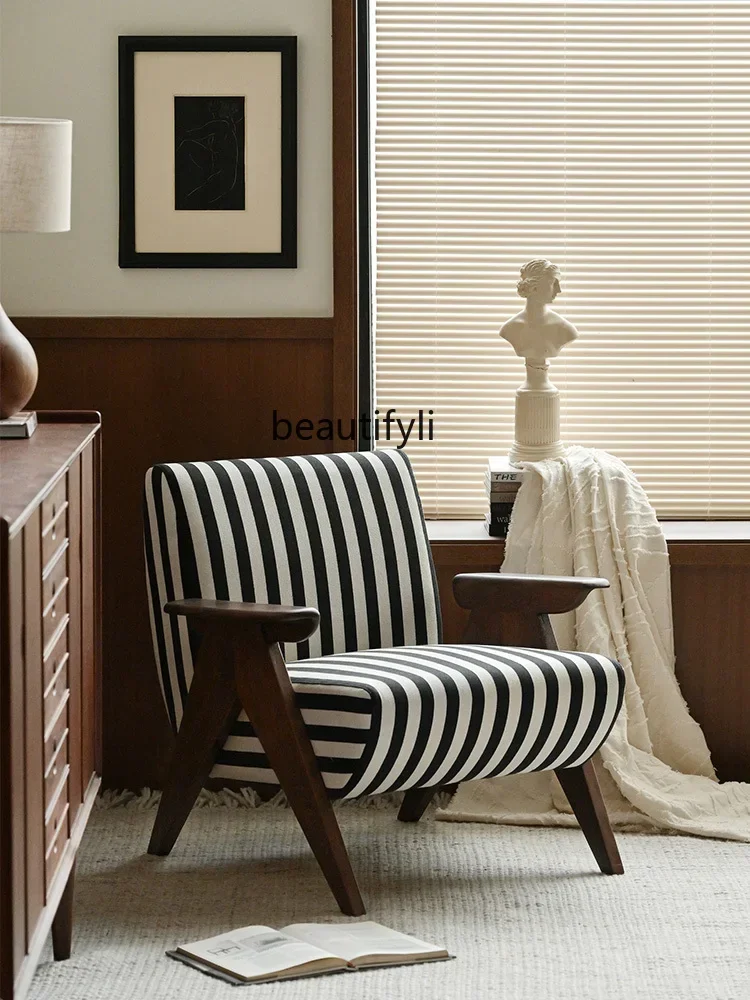 

11zRetro Single-Seat Sofa Chair Middle-Ancient Designer Small Apartment Living Room Solid Wood Chair Zebra Chair