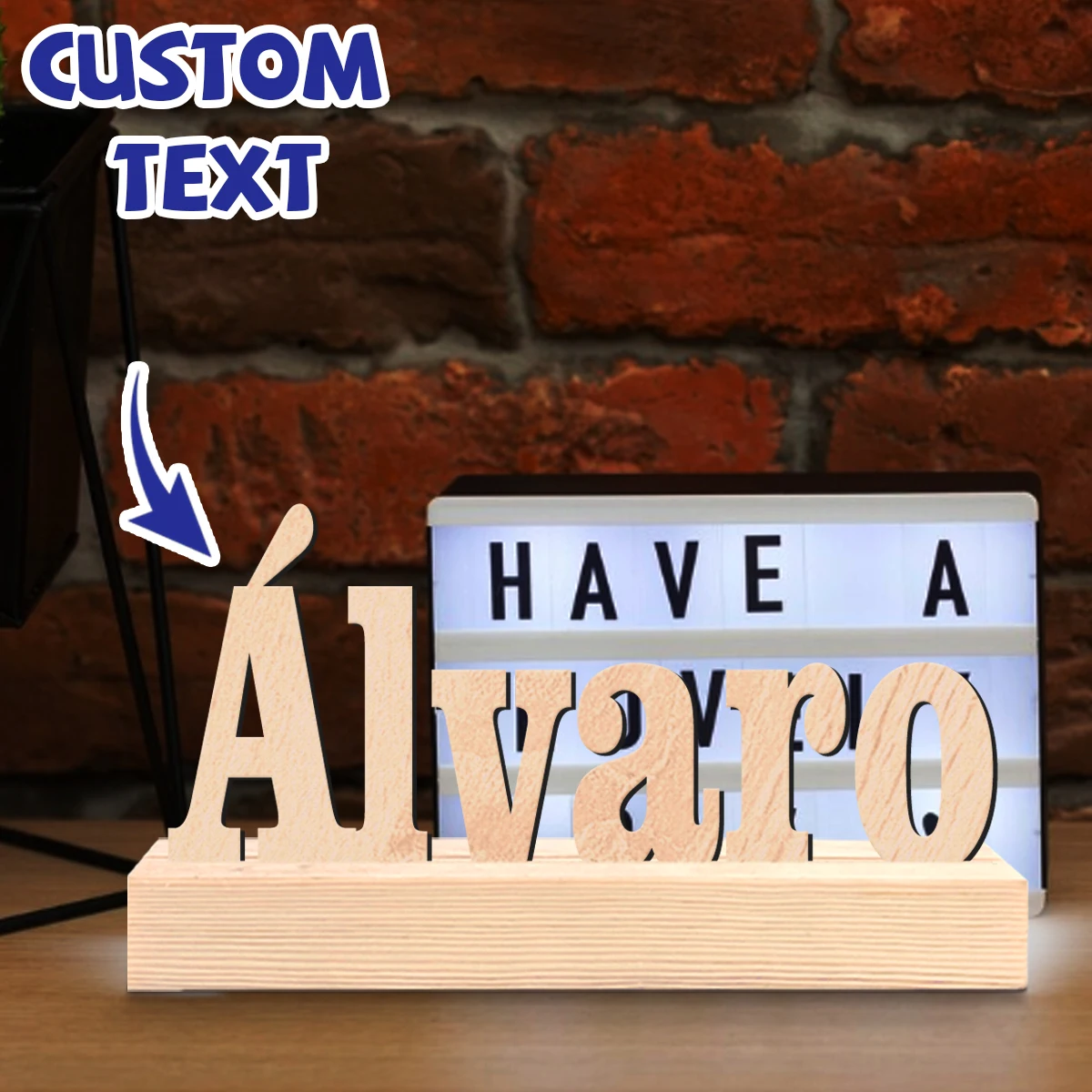 1pc Custom Wooden Name Sign Personalized Freestanding Letter Sign for Tabletop Decor view 2
