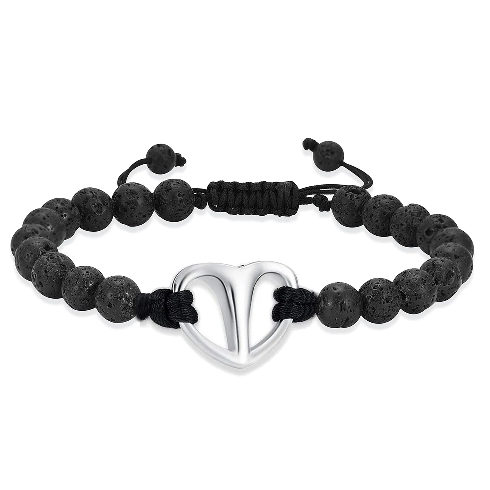 

Black Volcanic Rope Cremation Bracelet With Stainless Steel Heart Urn Ashes Jewelry Adjustable Expandable Urn Bracelet