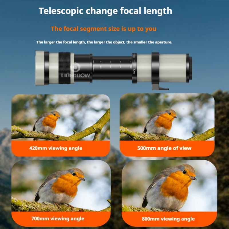 Lightdow 420-800mm F8.3-16 عدسة تليفوتوغرافي بإطار كامل للتكبير اليدوي لكاميرات DSLR Micro SLR Nikon Canon Sony