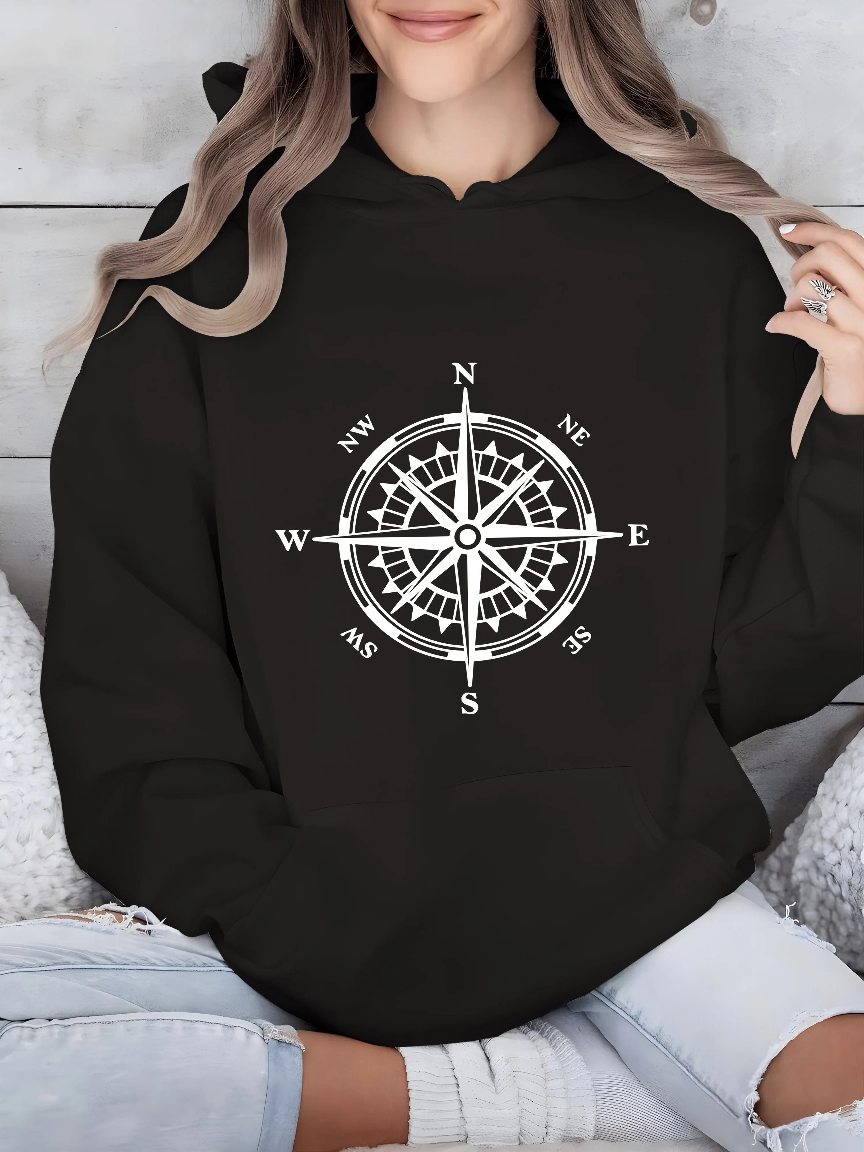 

Compass Graphic Printing Autumn and Winter Cotton Men's and Women's Hoodies Casual Outdoor Street Sports Training Brand Trend